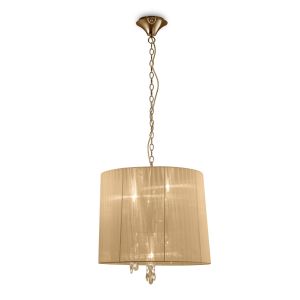Tiffany Pendant 3+3 Light E14+G9, French Gold With Soft Bronze Shade & Clear Crystal