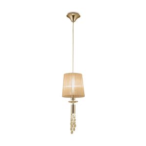 Tiffany Pendant 1+1 Light E27+G9, French Gold With Soft Bronze Shade & Clear Crystal