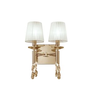 Tiffany Wall Lamp Switched 2+2 Light E14+G9, French Gold With White Shades & Clear Crystal