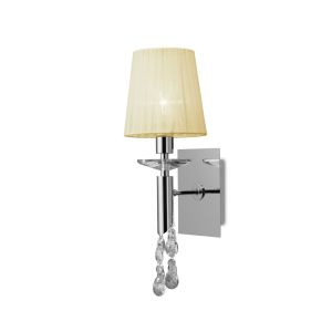 Tiffany Wall Lamp Switched 1+1 Light E14+G9, Polished Chrome With Cream Shade & Clear Crystal