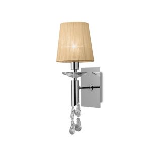 Tiffany Wall Lamp Switched 1+1 Light E14+G9, Polished Chrome With Soft Bronze Shade & Clear Crystal