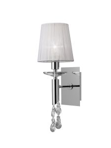 Tiffany Wall Lamp Switched 1+1 Light E14+G9, Polished Chrome With White Shade & Clear Crystal