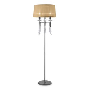Tiffany Floor Lamp 3+3 Light E27+G9, Polished Chrome With Soft Bronze Shade & Clear Crystal