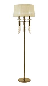 Tiffany Floor Lamp 3+3 Light E27+G9, French Gold With Ccrain Shade & Clear Crystal