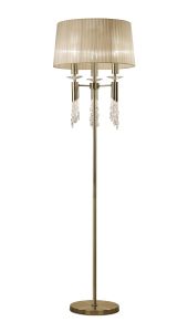 Tiffany Floor Lamp 3+3 Light E27+G9, Antique Brass With Soft Bronze Shade & Clear Crystal