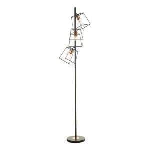 Tower 3 Light E27 Black & Copper Floor Lamp With Inline Foot Switch