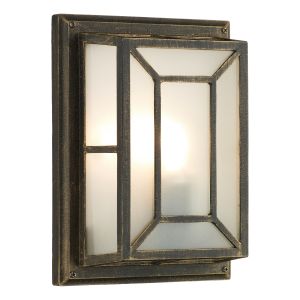 Trent 1 Light E27 Black With Gold Outdoor IP44 Wall Light With Frosted Glass Shade