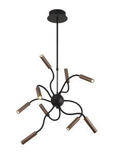 Tudor Sputnik Pendant, 9 Light Adjustable Arms, 9 x 4W LED Dimmable, 3000K, 2250lm, Black/Satin Copper, 3yrs Warranty