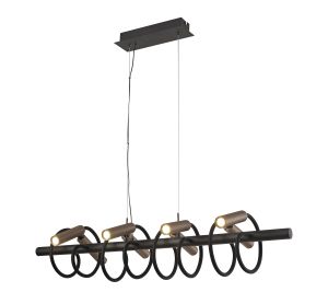 Tudor Linear Pendant, 8 Light Adjustable Arms, 8 x 4W LED Dimmable, 3000K, 2000lm, Black/Satin Copper, 3yrs Warranty