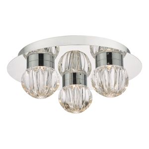 Zondra 3 Light 21W Integrated LED Bathroom IP44 Flush Ceiling Light With Rippled Glass Shade
