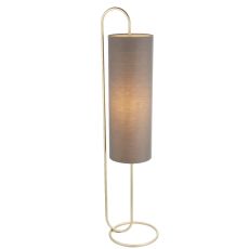 Viglio 1 Light E27 Floor Lamp Antique Brass with Grey Fabric Shade