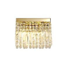 Lit 29x13cm Rectangular Small Wall Lamp, 2 Light E14, Gold/Crystal