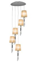 Tiffany Pendant 5+5 Light E27+G9 Spiral, Polished Chrome With Soft Bronze Shades & Clear Crystal