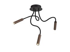 Tudor Ceiling, 3 Light Adjustable Arms, 3 x 5W LED Dimmable, 3000K, 930lm, Black/Satin Copper, 3yrs Warranty