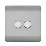 Trendi, Artistic Modern 2 Gang 2 Way LED Dimmer Switch 5-150W LED / 120W Tungsten Per Dimmer, Brushed Steel Finish (35mm Back Box Required) 5yrs Wrnty