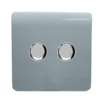 Trendi, Artistic Modern 2 Gang 2 Way LED Dimmer Switch 5-150W LED / 120W Tungsten Per Dimmer, Cool Grey Finish, (35mm Back Box Required) 5yrs Warranty