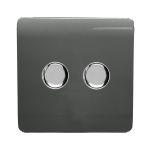Trendi, Artistic Modern 2 Gang 2 Way LED Dimmer Switch 5-150W LED / 120W Tungsten Per Dimmer, Charcoal Finish, (35mm Back Box Required), 5yrs Warranty