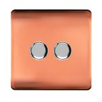 Trendi, Artistic Modern 2 Gang 2 Way LED Dimmer Switch 5-150W LED / 120W Tungsten Per Dimmer, Copper Finish, (35mm Back Box Required), 5yrs Warranty