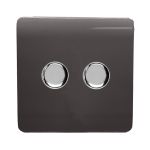 Trendi, Artistic Modern 2 Gang 2 Way LED Dimmer Switch 5-150W LED / 120W Tungsten Per Dimmer, Dark Brown Finish, (35mm Back Box Required) 5yrs Wrnty