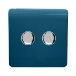 Trendi, Artistic Modern 2 Gang 2 Way LED Dimmer Switch 5-150W LED / 120W Tungsten Per Dimmer, Midnight Blue Finish (35mm Back Box Required) 5yrs Wrnty