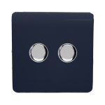 Trendi, Artistic Modern 2 Gang 2 Way LED Dimmer Switch 5-150W LED / 120W Tungsten Per Dimmer, Navy Finish, (35mm Back Box Required), 5yrs Warranty