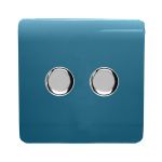 Trendi, Artistic Modern 2 Gang 2 Way LED Dimmer Switch 5-150W LED / 120W Tungsten Per Dimmer, Ocean Blue Finish, (35mm Back Box Required) 5yrs Wrnty