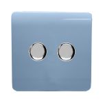 Trendi, Artistic Modern 2 Gang 2 Way LED Dimmer Switch 5-150W LED / 120W Tungsten Per Dimmer, Sky Finish, (35mm Back Box Required), 5yrs Warranty