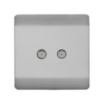 Trendi, Artistic Modern 2 Gang Male F-Type Satellite Television Socket Brushed Steel, (25mm Back Box Required), 5yrs Warranty