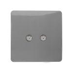 Trendi, Artistic Modern 2 Gang Male F-Type Satellite Television Socket Light Grey, (25mm Back Box Required), 5yrs Warranty