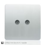 Trendi, Artistic Modern Twin TV Co-Axial Outlet Silver Finish, BRITISH MADE, (25mm Back Box Required), 5yrs Warranty