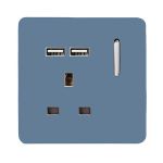 Trendi, Artistic Modern 1 Gang 13Amp Switched Socket WIth 2 x USB Ports Sky Finish, BRITISH MADE, (35mm Back Box Required), 5yrs Warranty