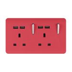 Trendi, Artistic 2 Gang 13Amp Switched Double Socket With 4X 2.1Mah USB Strawberry Finish, BRITISH MADE, (45mm Back Box Required), 5yrs Warranty