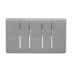 Trendi, Artistic Modern 4 Gang  (3x 2 Way 1x 3 Way Intermediate Twin Plate) Light Grey Finish, BRITISH MADE, (25mm Back Box Required), 5yrs Warranty