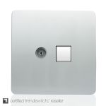 Trendi, Artistic Modern TV Co-Axial & PC Ethernet  Silver Finish, BRITISH MADE, (35mm Back Box Required), 5yrs Warranty