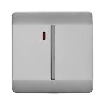Trendi, Artistic Modern 20 Amp Neon Insert Double Pole Switch Brushed Steel Finish, BRITISH MADE, (25mm Back Box Required), 5yrs Warranty