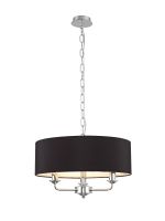 Banyan 3 Light Multi Arm Pendant, With 1.5m Chain, E14 Polished Chrome With 45cm x 15cm Faux Silk Shade, Black