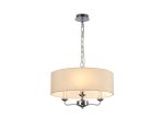 Banyan 3 Light Multi Arm Pendant, With 1.5m Chain, E14 Polished Chrome With 45cm x 15cm Faux Silk Shade, Ivory Pearl/White Laminate