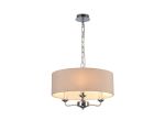 Banyan 3 Light Multi Arm Pendant, With 1.5m Chain, E14 Polished Chrome With 45cm x 15cm Dual Faux Silk Shade, Nude Beige/Moonlight