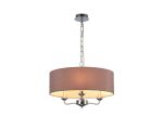 Banyan 3 Light Multi Arm Pendant, With 1.5m Chain, E14 Polished Chrome With 45cm x 15cm Dual Faux Silk Shade, Taupe/Halo Gold