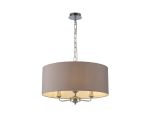 Banyan 3 Light Multi Arm Pendant, With 1.5m Chain, E14 Polished Chrome With 50cm x 20cm Faux Silk Shade, Grey/White Laminate