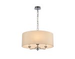 Banyan 3 Light Multi Arm Pendant, With 1.5m Chain, E14 Polished Chrome With 50cm x 20cm Faux Silk Shade, Ivory Pearl/White Laminate