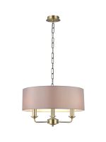Banyan 3 Light Multi Arm Pendant, With 1.5m Chain, E14 Antique Brass With 45cm x 15cm Faux Silk Shade, Grey