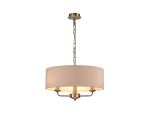 Banyan 3 Light Multi Arm Pendant, With 1.5m Chain, E14 Antique Brass With 45cm x 15cm Dual Faux Silk Shade, Nude Beige/Moonlight