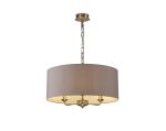 Banyan 3 Light Multi Arm Pendant, With 1.5m Chain, E14 Antique Brass With 50cm x 20cm Faux Silk Shade, Grey/White Laminate