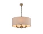 Banyan 3 Light Multi Arm Pendant, With 1.5m Chain, E14 Antique Brass With 50cm x 20cm Dual Faux Silk Shade, Nude Beige/Moonlight