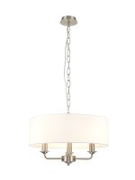 Banyan 3 Light Multi Arm Pendant, With 1.5m Chain, E14 Satin Nickel With 45cm x 15cm Faux Silk Shade, White