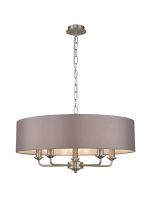 Banyan 5 Light Multi Arm Pendant, With 1.5m Chain, E14 Satin Nickel With 60cm x 15cm Faux Silk Shade, Grey