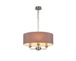 Banyan 3 Light Multi Arm Pendant, With 1.5m Chain, E14 Satin Nickel With 45cm x 15cm Dual Faux Silk Shade, Taupe/Halo Gold