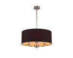 Banyan 3 Light Multi Arm Pendant, With 1.5m Chain, E14 Satin Nickel With 50cm x 22cm Dual Faux Silk Shade, Black/Green Olive