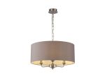 Banyan 3 Light Multi Arm Pendant, With 1.5m Chain, E14 Satin Nickel With 50cm x 22cm Faux Silk Shade, Grey/White Laminate